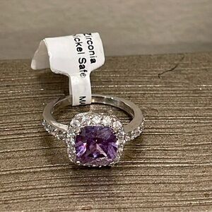 Elegant CZ Purple Stone Silver Ring